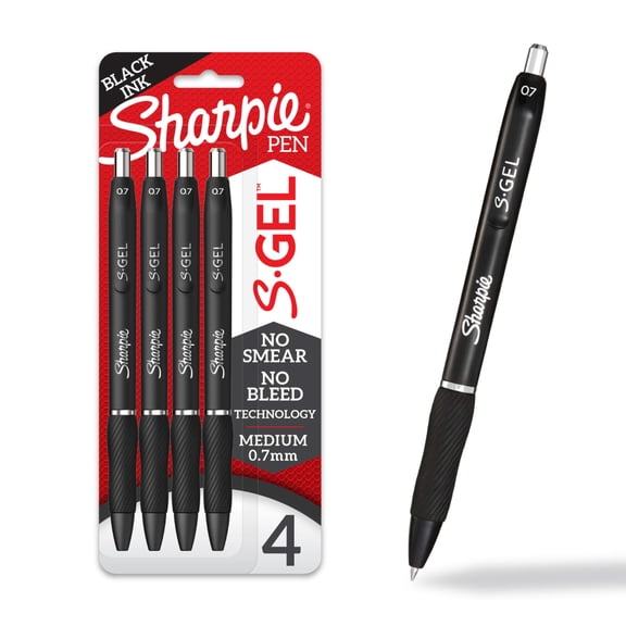 Sharpie S-Gel Gel Pens, Medium Point (0.7mm), Black Ink Gel Pen, 4 Count