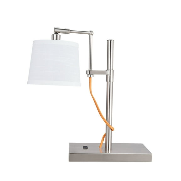 Aspen Creative 40157-11, 15" High Transitional Metal Task Lamp, Brushed Nickel Finish with Linen Fabric Lamp Shade, 6" wide