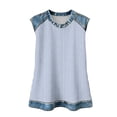 thumbnail image 7 of Sheghy Cotton Tank Top Women 100%Cotton Crew Neck Sleeveless Blouse, Waffle Knit Denim Print Patchwork Tank Light Blue S, 7 of 7