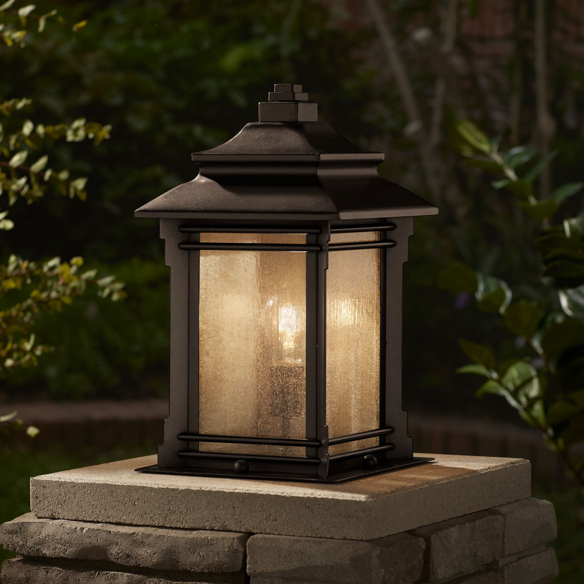 Franklin Iron Works Hickory Point Rustic Farmhouse Outdoor Pier Light Walnut Bronze 16 1/2" Frosted Cream for Exterior Barn Deck House - Walmart.com
