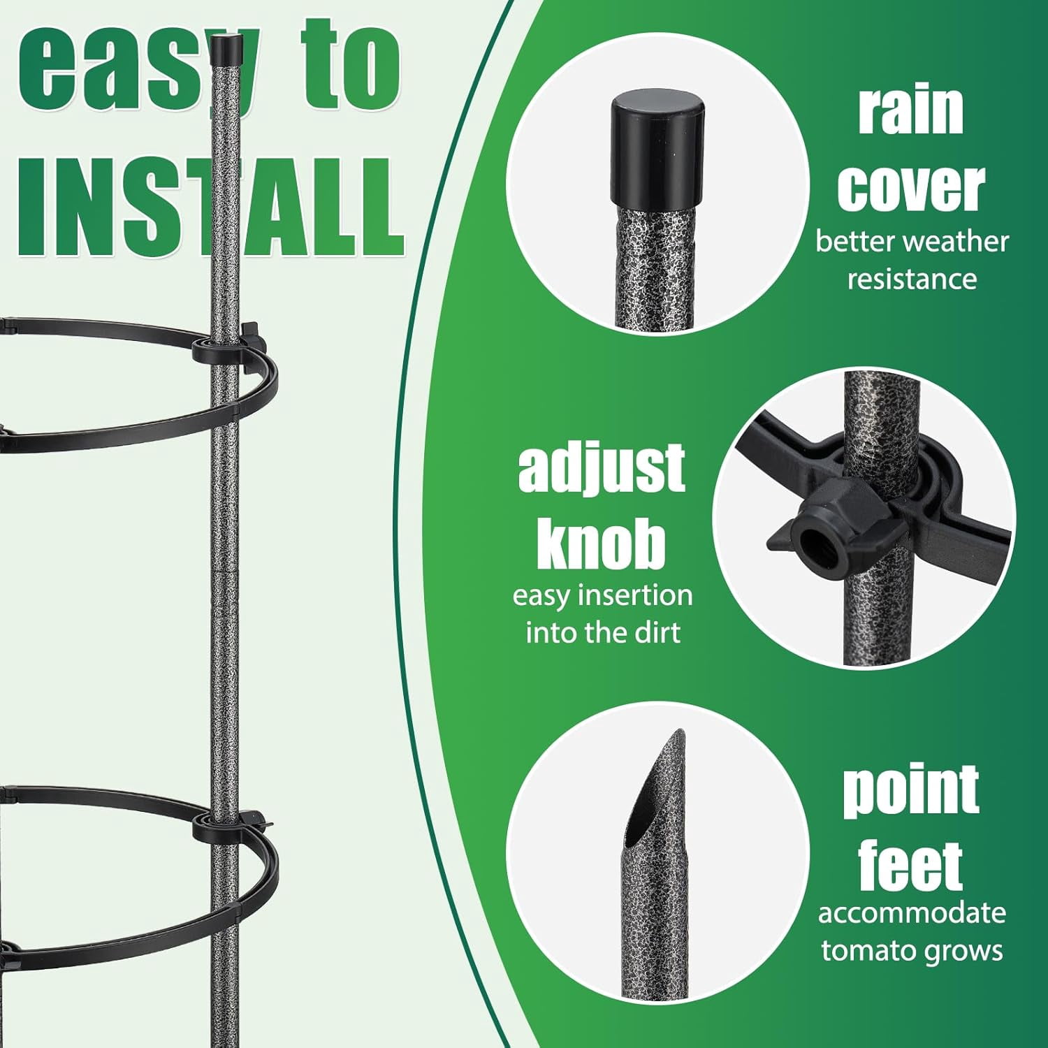 31" Metal Tomato Cage Garden Trellis to Support Plan with 2 Adjustable Support Rings for Pots,1 Pack