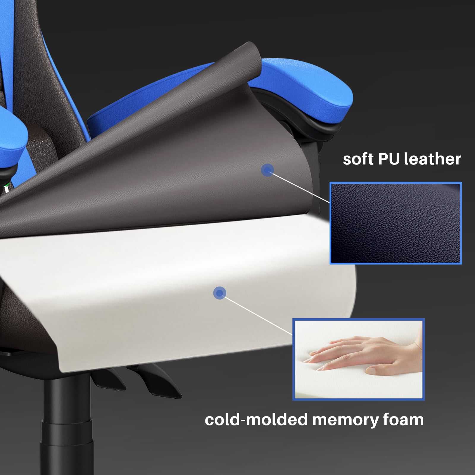 Bigzzia Gaming Chair, Computer with Lumbar Support Height Adjustable with 360-Swivel Seat and Headrest for Office or Gaming (Blue)