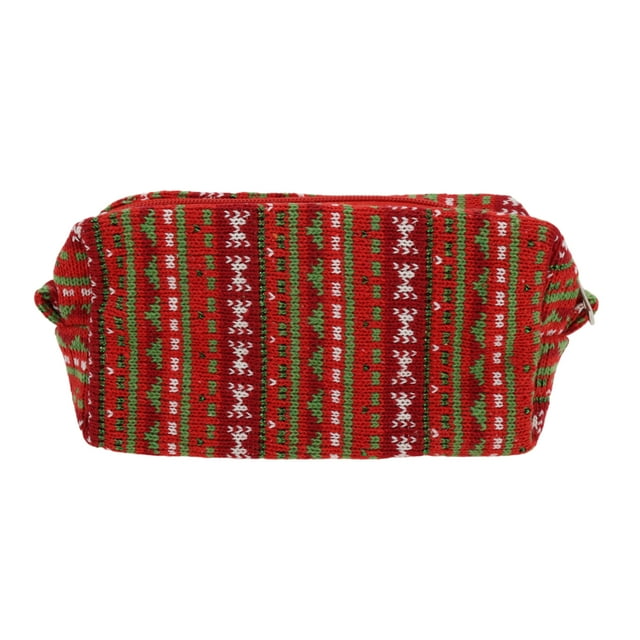 Bolsas de maquillaje con cordón de patrones de tejido navideño de 1 pieza de Bargains Únicos para vacaciones en rojo y verde de lana