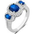 thumbnail image 3 of Arista Created Blue and White Sapphire Gemstone Three Stone Women's Engagement Ring in Sterling Silver, 3 of 4