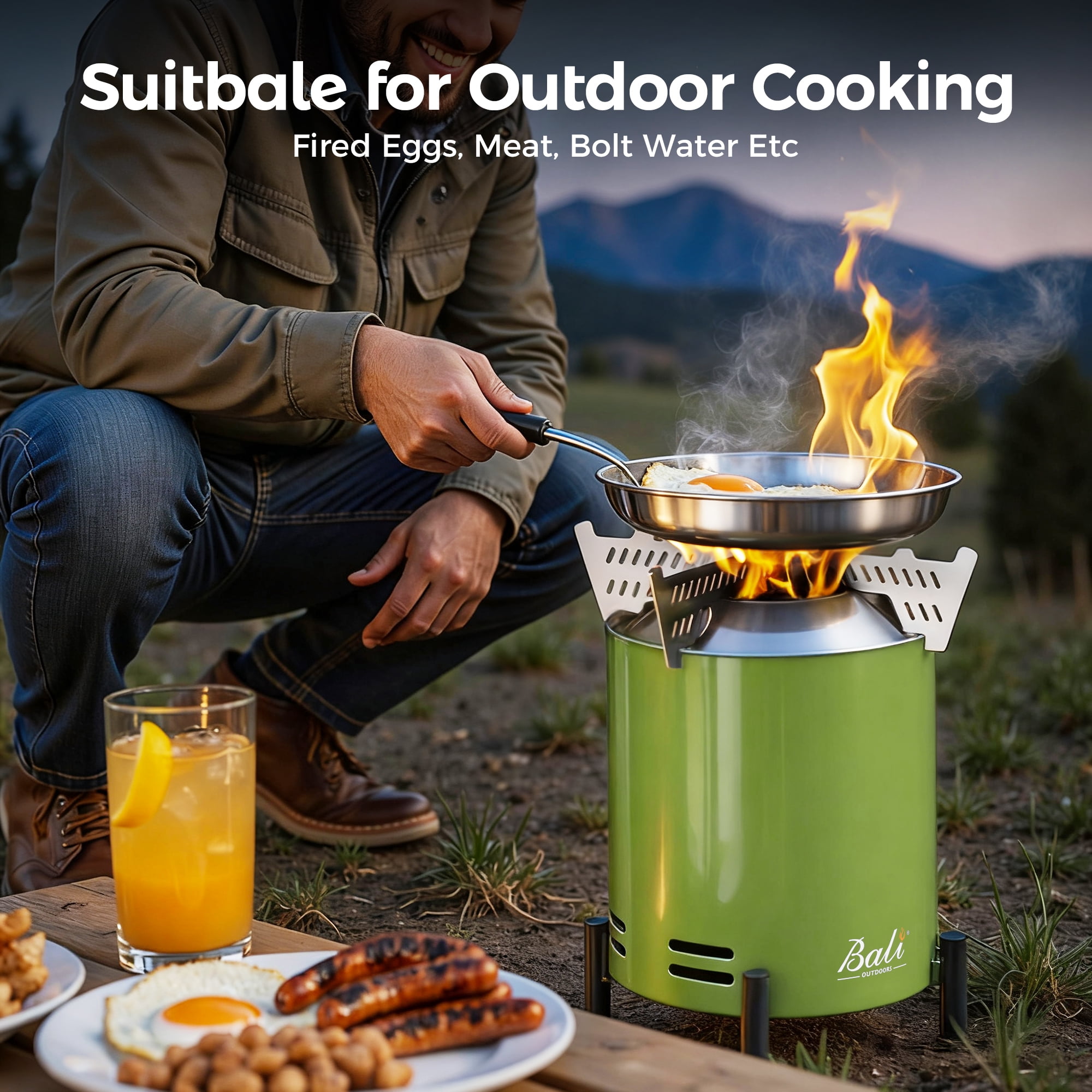 BALI OUTDOORS Tabletop Fire Pit Round, Portable Outdoor Smokeless Firepit Green