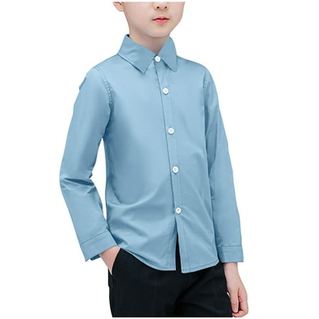 

Toddler Kids Baby Boys Button Down Dress Shirt Fashion Long Sleeve Tops Casual Solid Color Turndown Collar Shirts