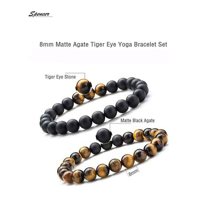 Spencer 1PC Tiger Eye Natural Stone Mala Beads Bracelet for Men Women  Elastic Matte Agate Yoga Bracelet Bangle 8mm Gift for Mother's Day  Valentine's Day White 
