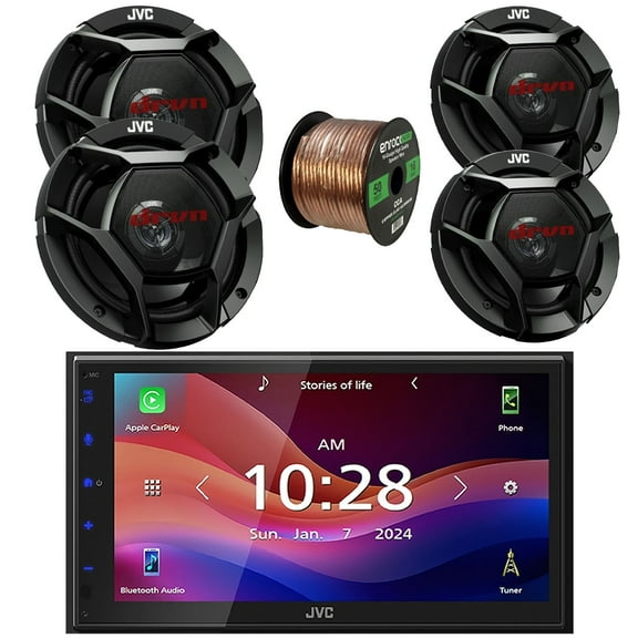 JVC KW-M690BW 6.8" Capacitive Monitor Single-DIN Bluetooth USB/MP3 Digital Media Shallow Chassis Multimedia Receiver, 2x 6.75" 300W Max Power Shallow-Mount Speakers, 2x 6.5" 300W Max Speakers W/Wire