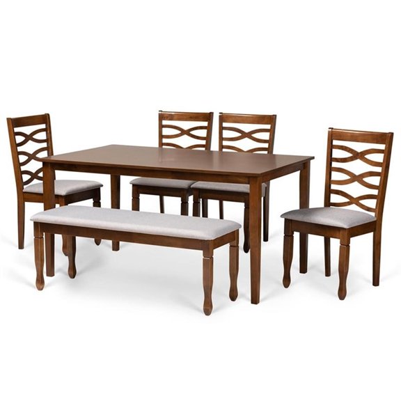 Bowery Hill Grey and Walnut Brown Finished Wood 6-Piece Dining Set