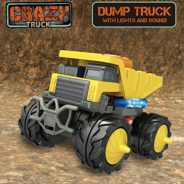 Crazy Truck Motorized Dump Truck with Sound Effects Battery Powered Stunt Toy for Kids Yellow Dump Truck with Exciting Lights Sounds Perfect Gift for Boys and Girls Walmart