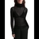thumbnail image 1 of Top de Larga Ajustado de de Color Liso con Cuello Alto para Mujer, Camisa Transparente. Negro S, 1 of 7