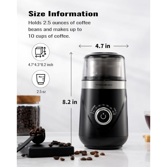 Electric Coffee Grinder with Timing Knob, Quiet High-Speed Bean and Spice Grinder, Removable Stainless Steel Bowl