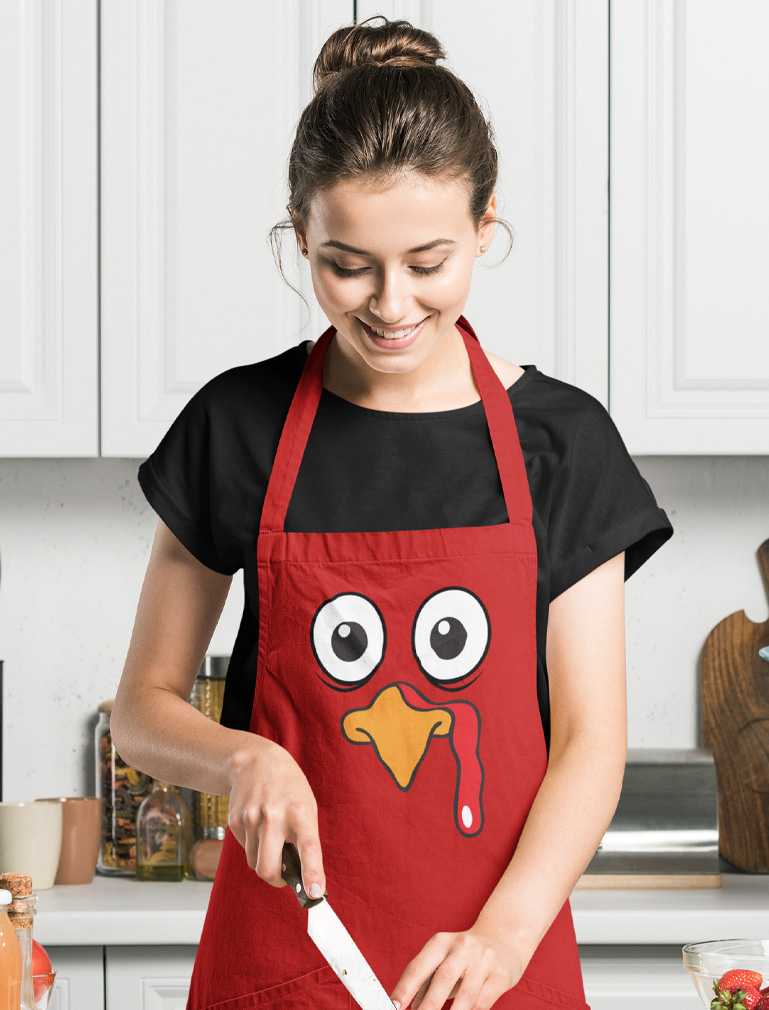 Tstars Turkey Face Funny Thanksgiving Cooking Team Apron for Men Women One Size Red