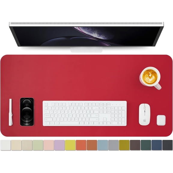 Leather Desk Mat - Non-Slip PU Desk Pad for Office and Home - Desk Organization and Accessories - Ideal for Large Mouse Pad and Desk Mats on Top of Desks (Rose Red,36"x 17")