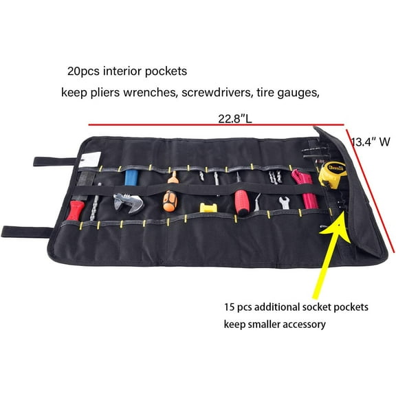 GHRTGR-Tool Roll Organizer Storage-Wrench Organizer&Tool Pouch-Wrench Roll Includes Pouches for Sockets-Tool Rolls Up canvas Bag for Electrician,HVAC,Plumber,Carpenter or Mechanic