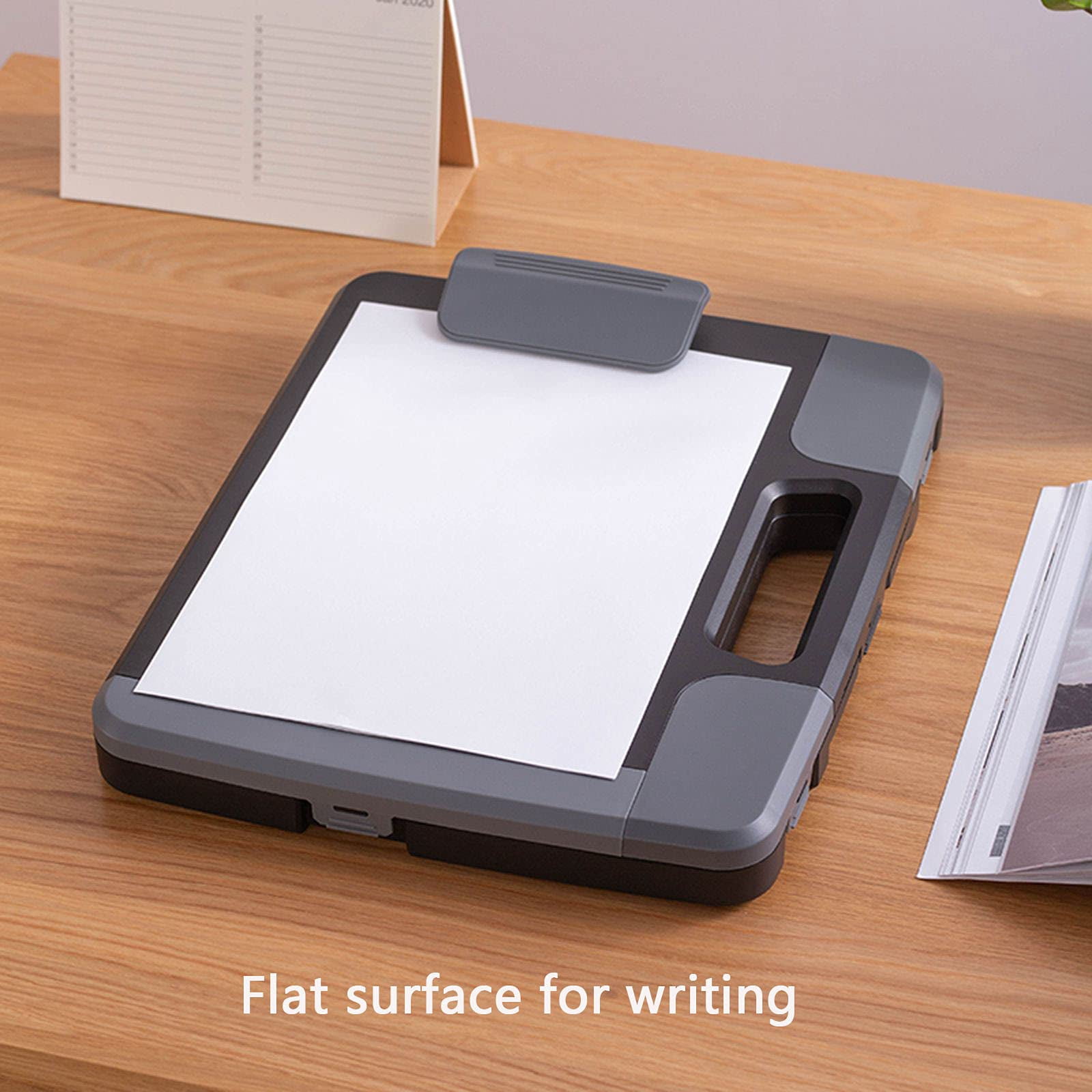 Portable Clipboard Folder With Storage  Plastic Case Side-opening Heavy Duty A4 Size Writing For Office 14.5"x12"x 1.75" Black