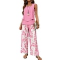 thumbnail image 2 of Two-Piece Set for Women Summer Sleeveless Asymmetric Hem Top Wide-Leg Pants Lounge Set Travel Airport Vacation Outfits, 2 of 3