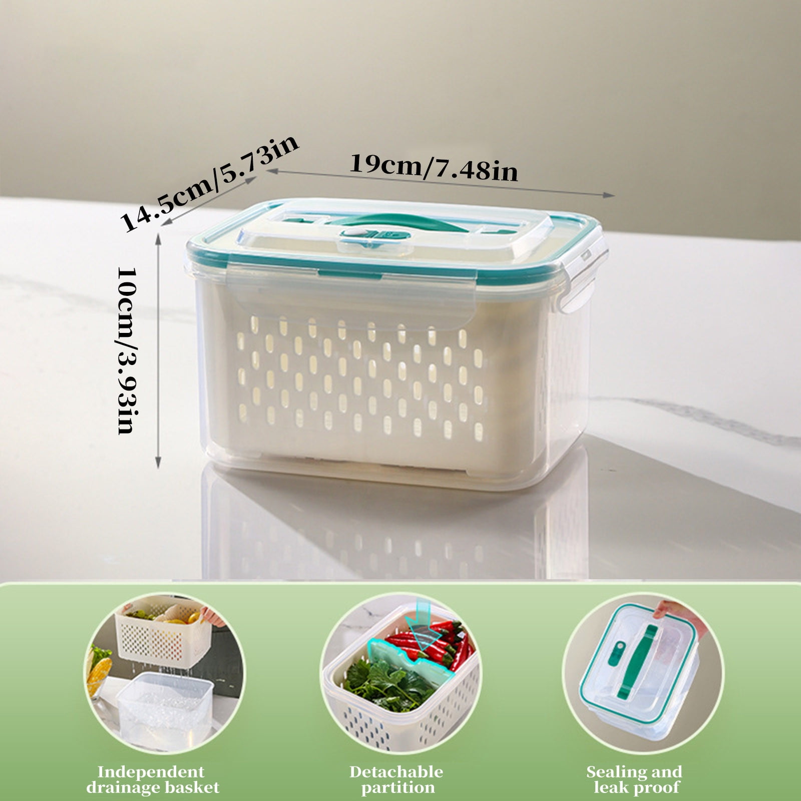 Refrigerator Food Storage Container Kitchen Multi Layer Plastic Organizer with Lid Portable Produce Keeper Set of 1