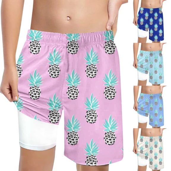 ibiyuan Boys Swim Trunks 14-16 with Compression Liner Bathing Suit Drawstring Running Board Shorts Lightweight Funny Print Boxer Brief Swimsuit