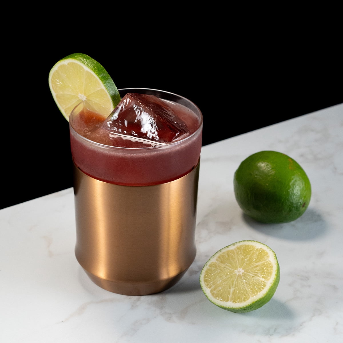 Elevated Craft Hybrid Rocks Glass Premium Vacuum Insulated Steel Base with Removable Insert - 12oz Cocktail Glass, Double Old Fashioned Lowball for Margaritas, Bourbon, Whiskey - Copper