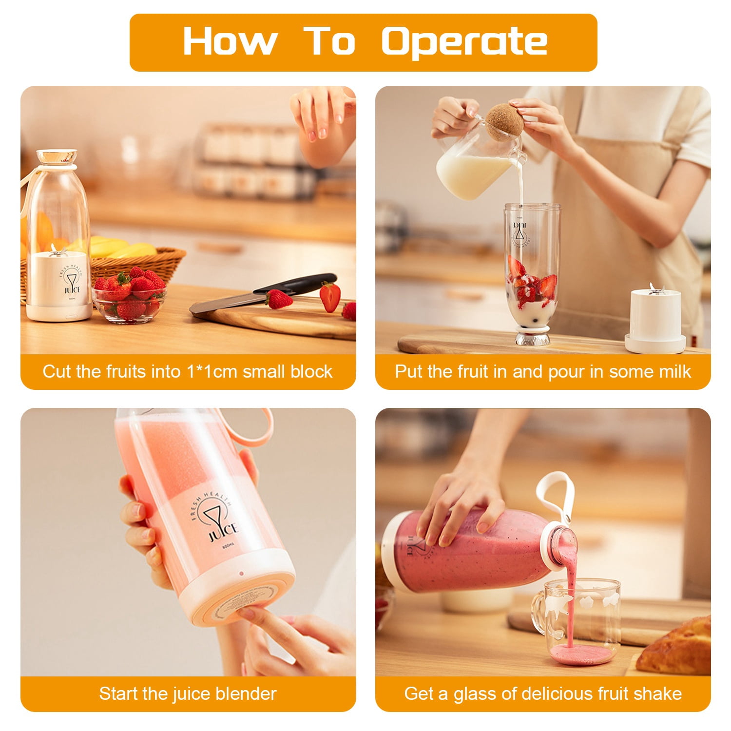 Moclever 2 in 1 Portable Juicer Blender, 16.9oz Electric Smoothie Blender Rechargeable Personal Fruit Mixer with 6 Blades for Shakes Smoothies Juice, White