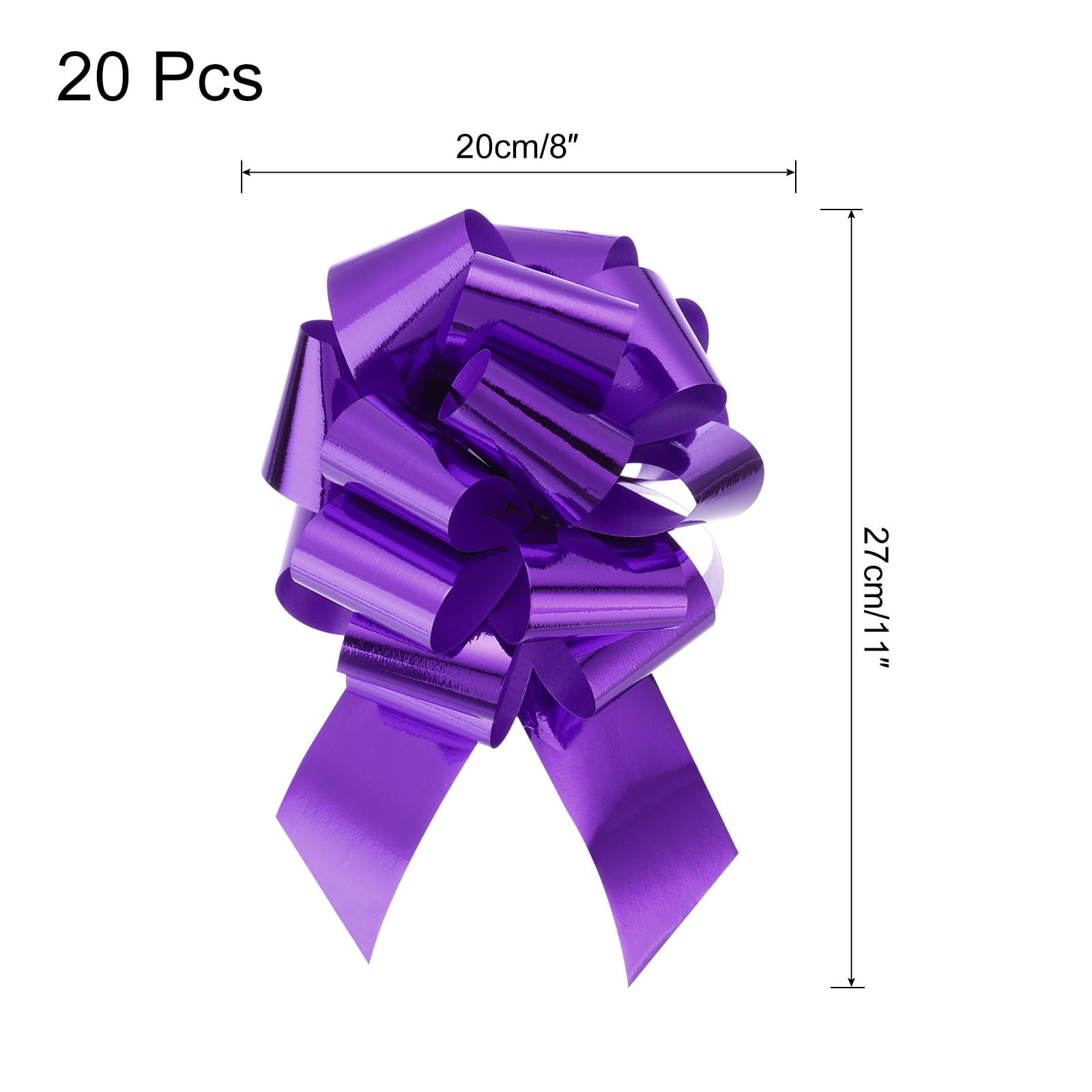 Uxcell 20pcs 8 Inch Metallic Large Big Pull Bow Gift Wrapping Bows Ribbon, Purple