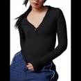 thumbnail image 3 of Camisetas Henley de Larga para Mujer, -Otoño 2025, de Punto Acanalado con Botones, Corte Entallado, Blusas Básicas Informales. Negro M, 3 of 7