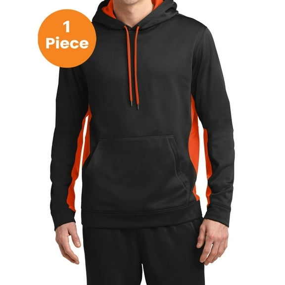 Sport-Tek ST235 Sport-Wick Fleece Colorblock Hooded Pullovers, Black/ Deep Orange, M, Mens Hoodies