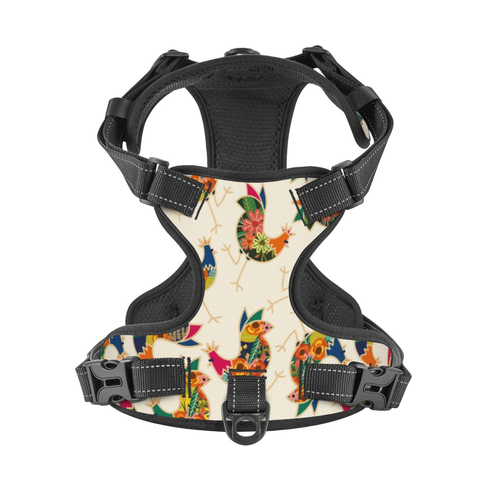 Kdxio Boho Chicken Print No Pull Dog Harness Adjustable Reflective Oxford Easy Control Medium Large Dog Harness for Training and Everyday-Small