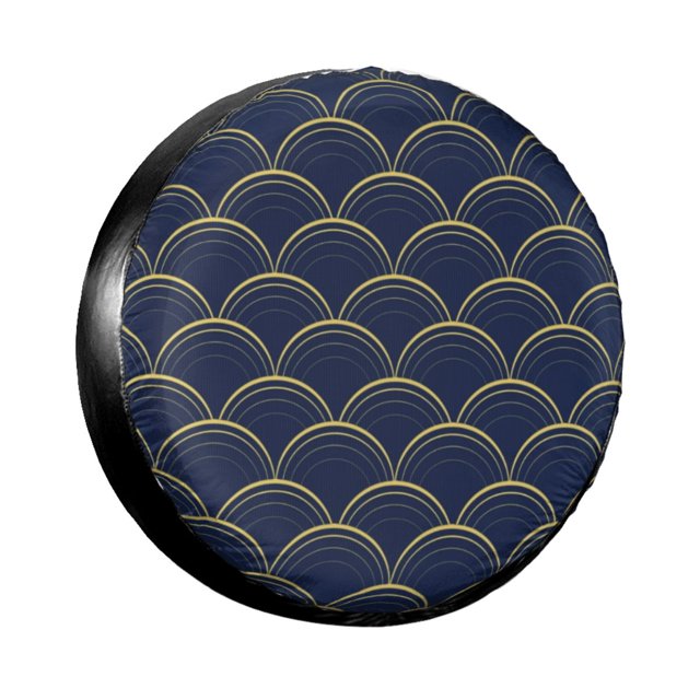 Custom Navy Blue Mosaic Lines Geometric Abstract Pattern Spare Tire Cover for Suzuki Mitsubish Geometry Car Wheel Protectors
