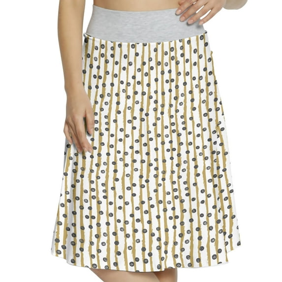 Women's Polka Dot Geometric Doodle Design A-line Printed Skirt Casual Wear, XL, Pale Brown Charcoal Grey, by Ambesonne