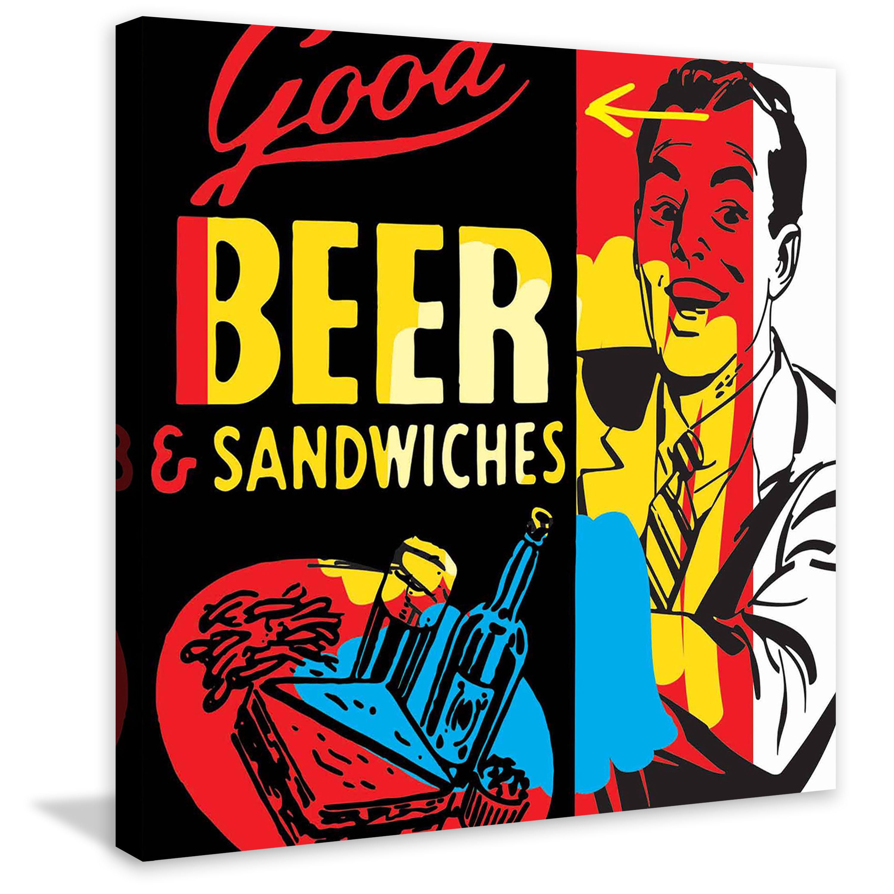 Marmont Hill "Beer & Sandwiches" by Josh Ruggs Painting Print on Wrapped Canvas