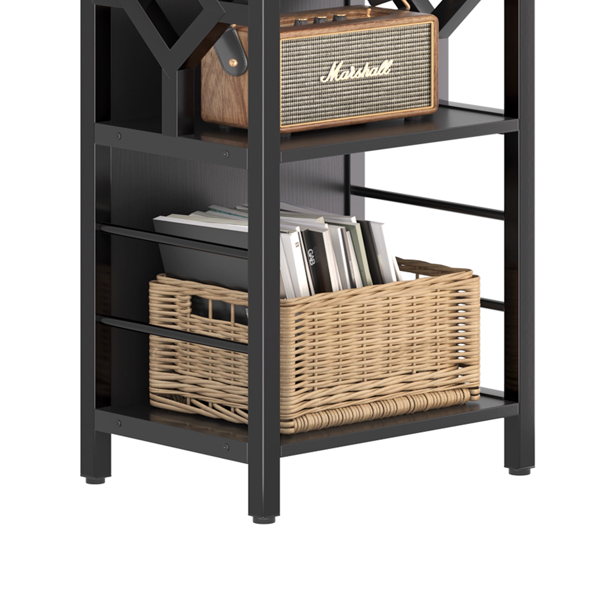 Dextrus 5-Tier Industrial Bookshelf, Tall Narrow Bookcase with Metal Frame, Open Storage Display Rack Etagere Shelves for Living Room, Home Office, Black