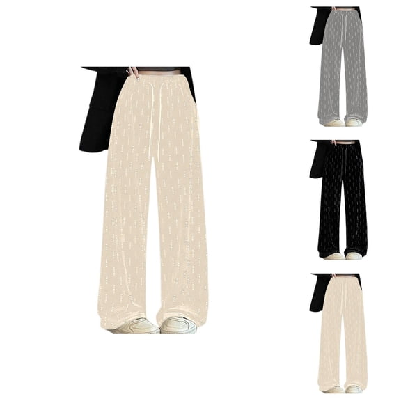 Rhinestone Velvet Pants Women Elastic High Waist Wide Straight Leg Casual Loose Dressy Sparkly Pants Clubwear Dancewear
