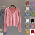 thumbnail image 6 of Womens And Winter V Neck Knitted Sweater Tops Long Sleeves Loose Short Cardigan Black YIWEI, 6 of 11