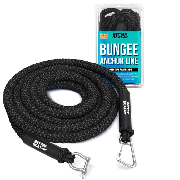 Bungee Anchor Rope, Elastic Snubber Anchor Line, 14 ft to 25 ft Stretch, Black, for Boats and Anchors