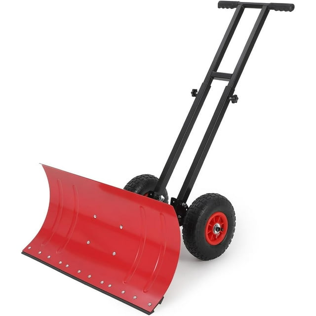 Twister.CK Pelle à Neige avec Roues, Pousse-Neige à Double Tige Robuste avec Lame en Métal 29"L X 14.2"H, Poignée Réglable en Angle et en Hauteur pour Allée Trottoir Cour, Rouge