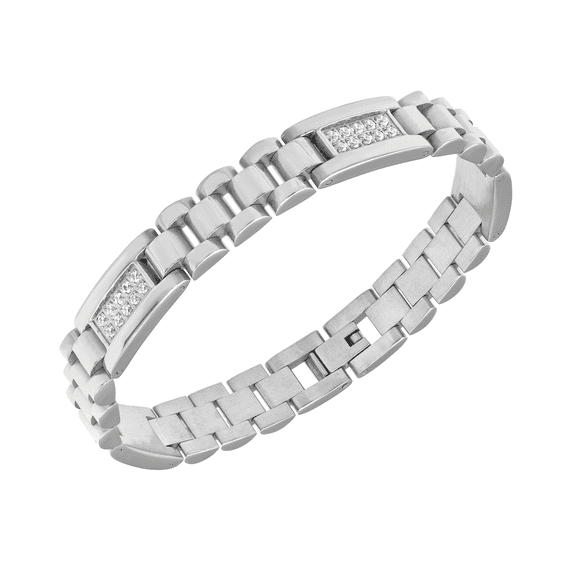 Men's Stainless Steel Cubic Zirconia Cross Link Chain - Mens Clearance Bracelet