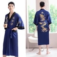 thumbnail image 5 of Vjnyvs Mens Rayon Silk Kimono Robe Mens Japanese Silk Dragon Bathrobe Chinese Kimono Robe Men Open Front Long Cloak with Belt, 5 of 7