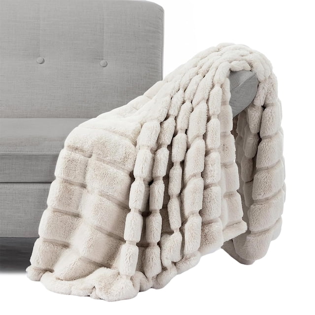 Manta de piel sintética de conejo suave y lujosa para sofá, manta acogedora y esponjosa para cama, manta de visón gruesa y cálida con terciopelo de felpa reversible para invierno