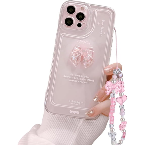 Compatible for iPhone 14 Pro Cute 3D Pink Bowknot Slim Clear Aesthetic Design Women Teen Girls Camera Lens Protection Phone Cases Cover