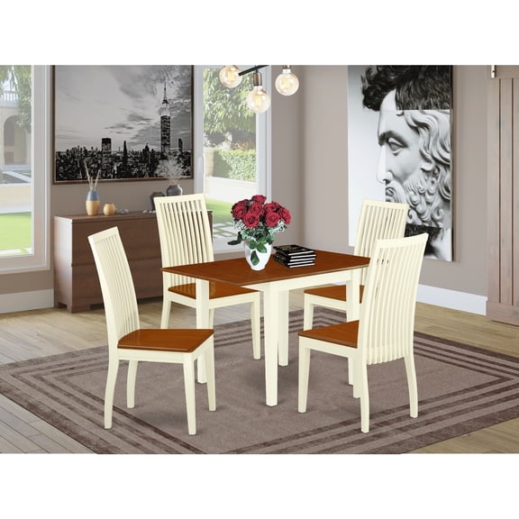 Modern Dining Table Set 5pc - Wood Table & 4 Chairs - Buttermilk Cherry Finish - Kitchen Dinette Set