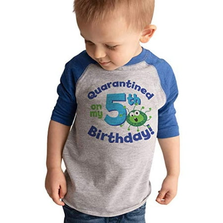 

7 ate 9 Apparel Kids Five Birthday Quarantine Germ Blue Raglan