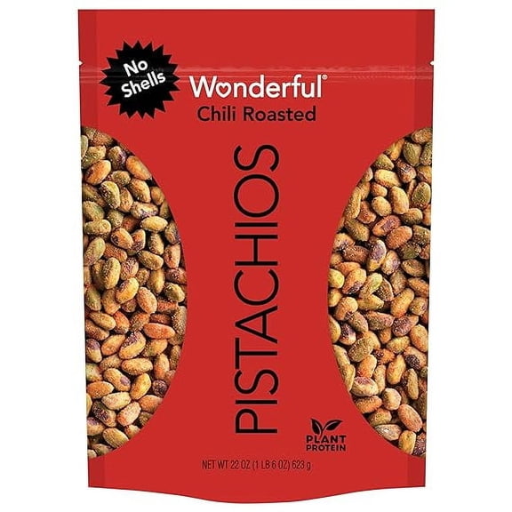 Wonderful Pistachios No Shells, DEF29 Chili Roasted Nuts, 22 Ounce Resealable Bag, Protein Snacks, Gluten Free, Healthy Snack, Vegan Snacks