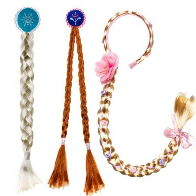 HAWEE Perruque Princesse Elsa/Anna/Repunzel Tressée Costume Cosplay Accessoires pour Enfants Filles