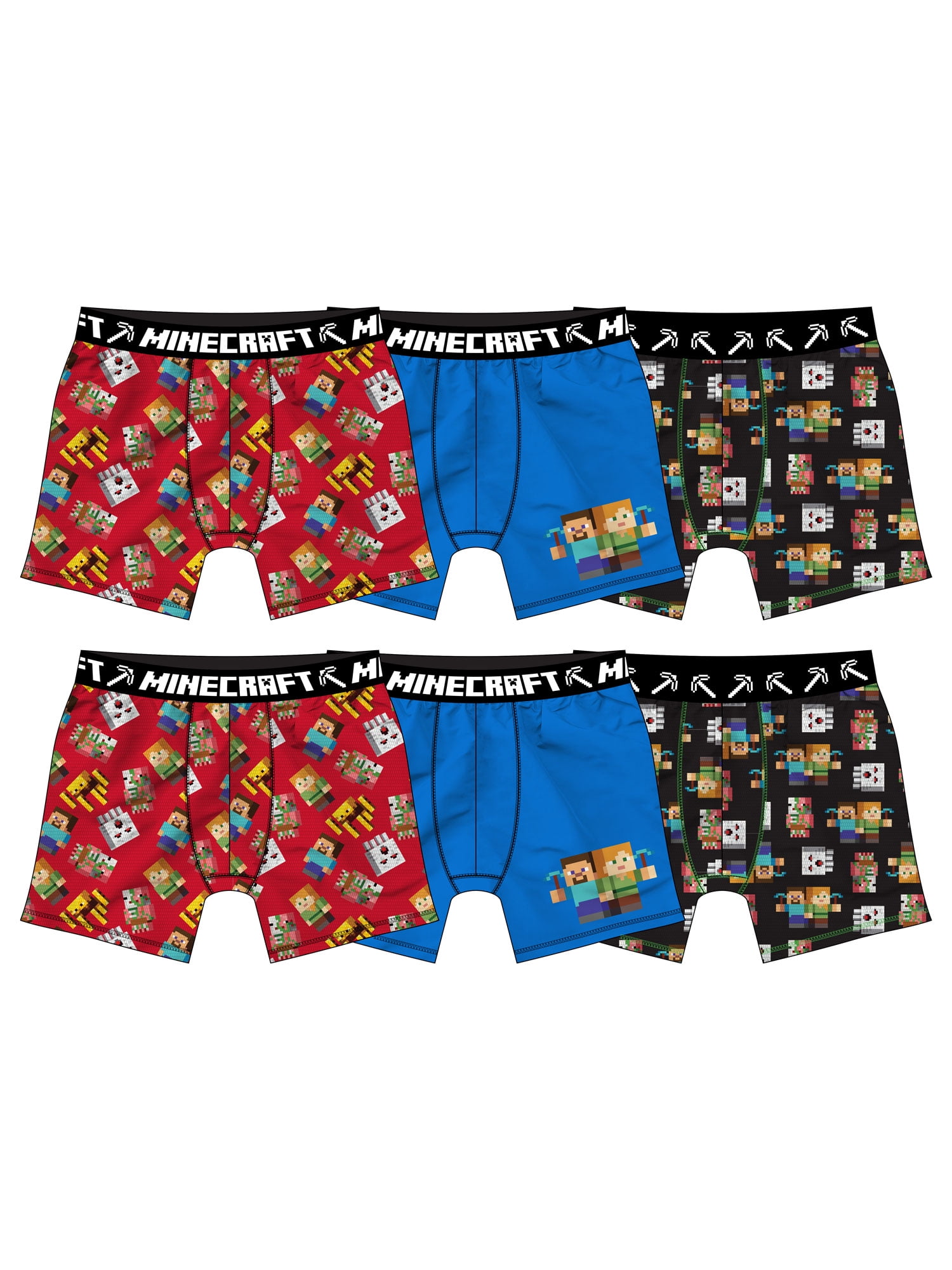 Minecraft Boys Underwear, 6 Pack Boxer Briefs Sizes 4 10