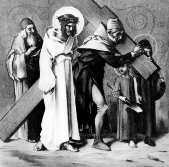 The Cyrenian Helps Jesus to Carry His Cross (5th station of the Cross) by Martin Ritter von Feuerstein oil painting circa 1898 1856 - 1931 Germany Munich Saint Anna Church Canvas Art - Martin Ritter v