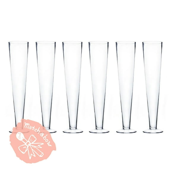 (Set of 6), 16" Trumpet Clear Glass Vases Wedding Party Centerpieces