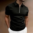 thumbnail image 2 of Yifymode Men's Zipper Collar Short Sleeve Polo Shirt, Classic Fit Soft Fabric for Casual and Sports Wear Black L, 2 of 5
