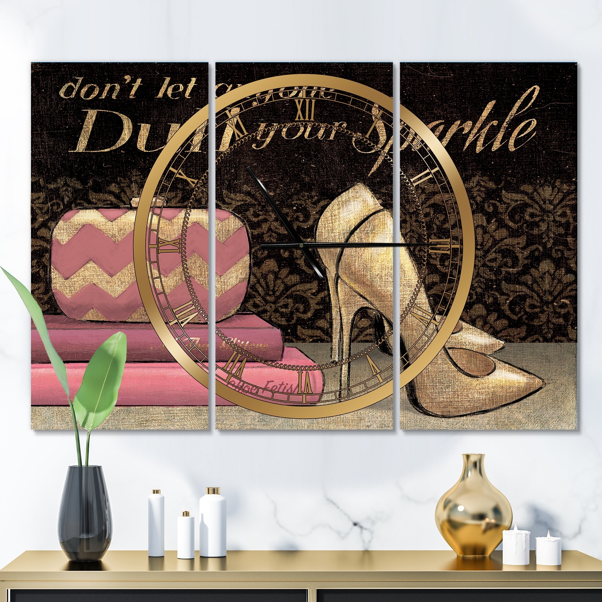 Designart 'Gold Fashions High Heels' Traditional wall clock